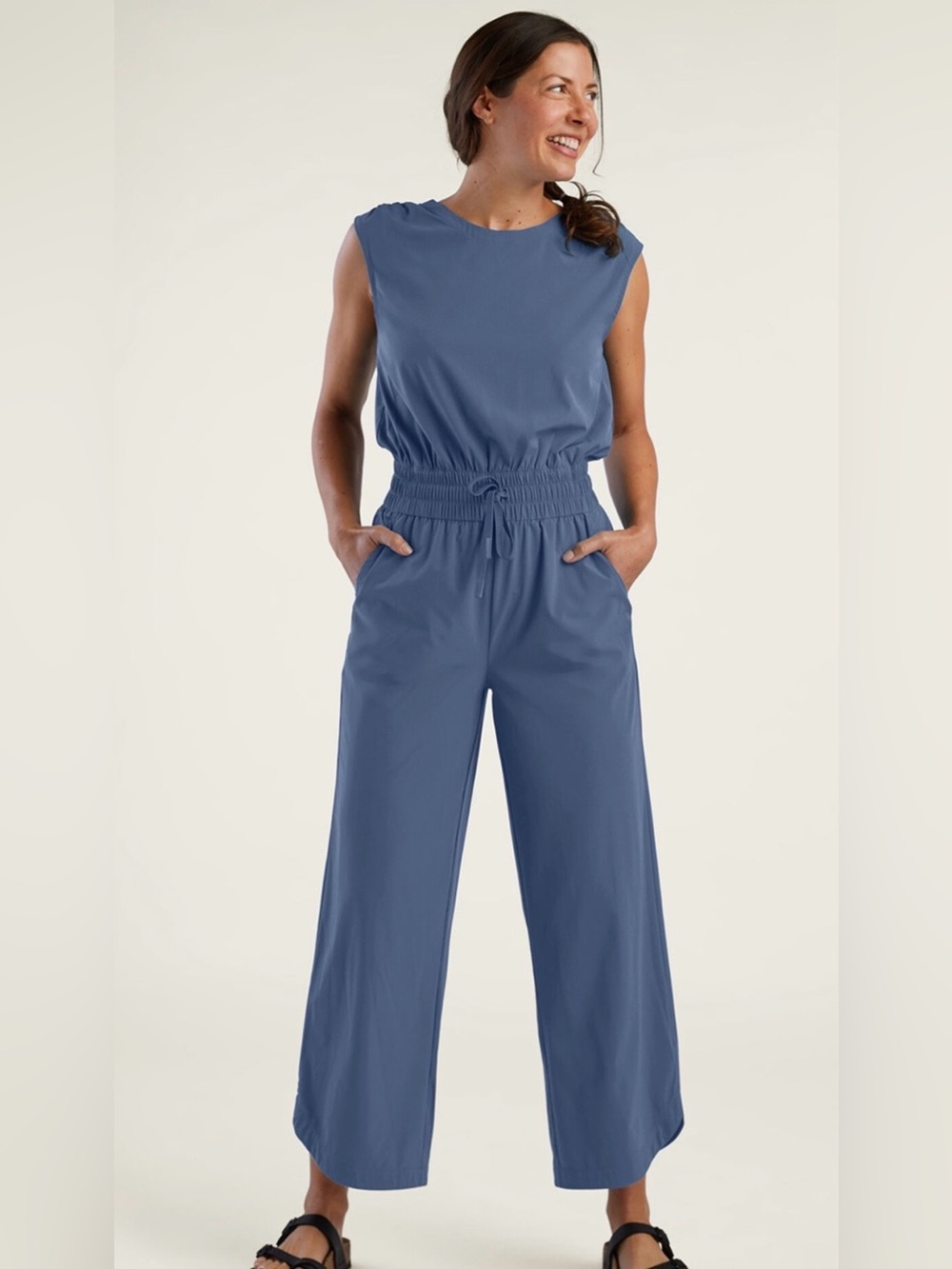 Title Nine Seven Sisters Jumpsuit Sleeveless Wide-Leg in Coastal Blue Gorpcore